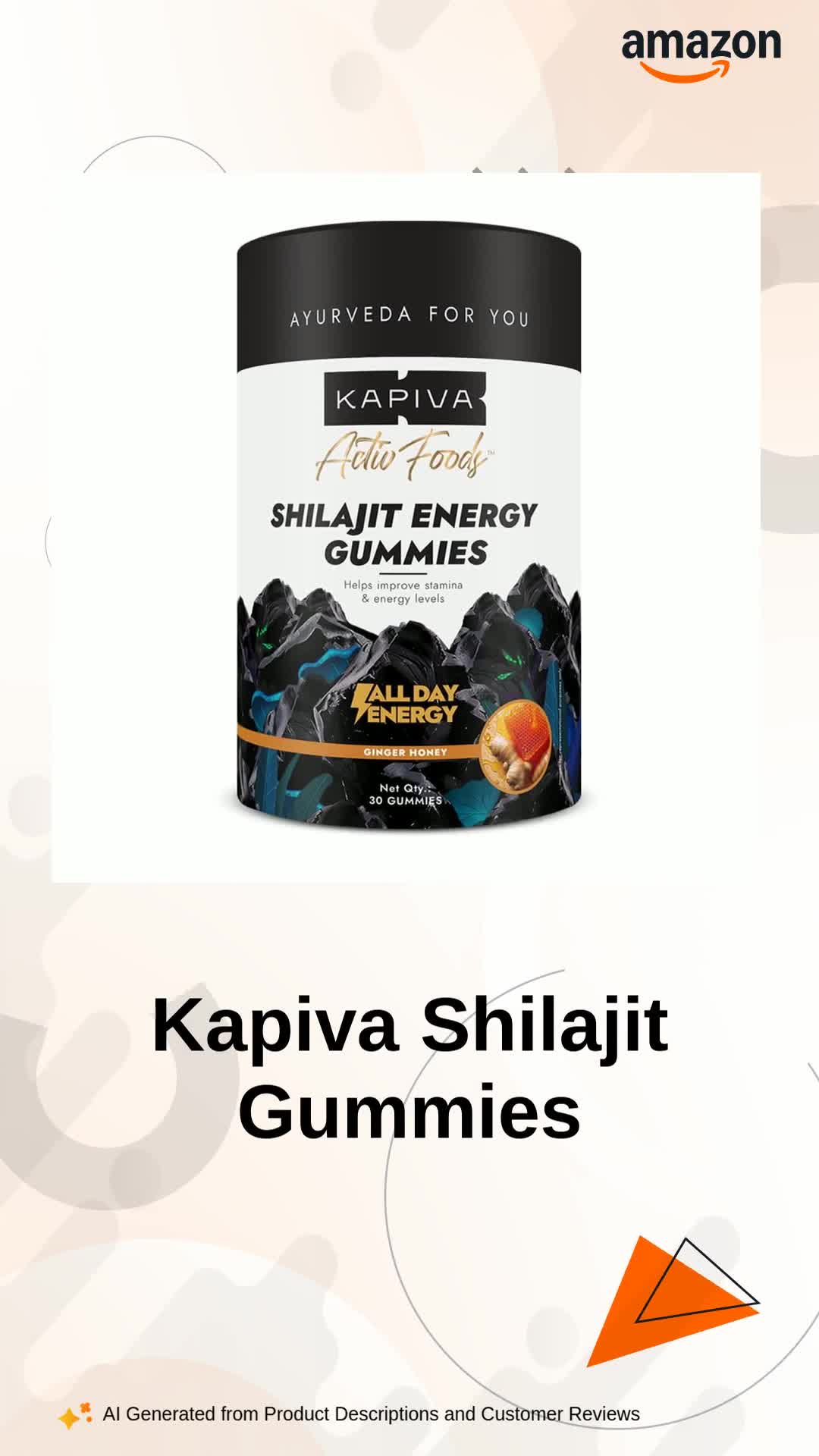 Kapiva Activ Foods Shilajit Energy Gummies - Ginger Honey 30's